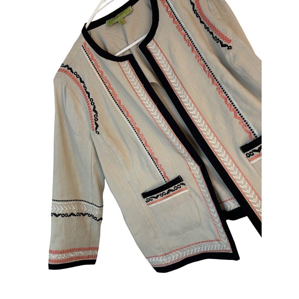 Sigrid Olsen Signature Embroidered Beige Linen Crop Boxy Jacket Size 4 9012 New